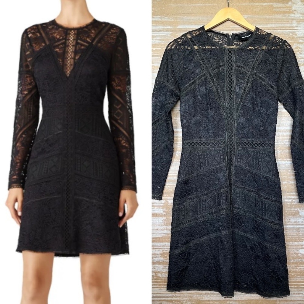 The Kooples Lace A Line Dress Black Career Preppy Cocktail Womens XS
